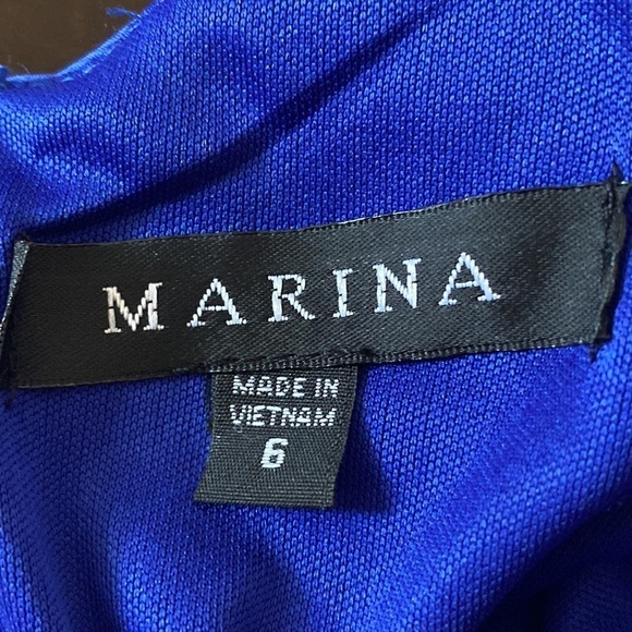 MARINA Blue Stretch Rhinestone Collar Jewel Neck Sheath Cocktail Dress size 6 - Picture 6 of 9